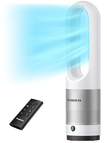 Senmeo Bladeless Fan for Bedroom, 22" Quiet Bladeless Tower Fan with Remote, 90° Oscillating, 8 Speeds, 9 Hour Timer, LED Display with Auto Off, Easy to Clean, Portable Standing Fan for Home, Office