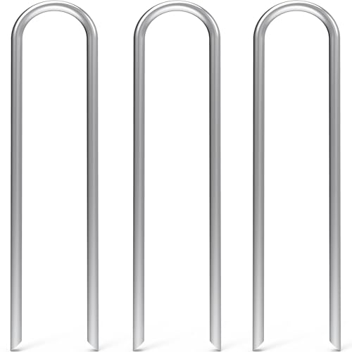 MySit 24 Pack 6 Inch Garden Stakes Heavy Duty 11 Gauge Galvanized Yard Staples U Pegs Fences Drip Irrigation Securing Stakes Loop Stake for Anchoring Lawn Drippers Soaker Hose