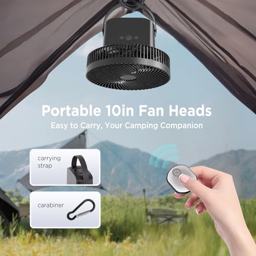 Marchpower 10in Outdoor Standing Fan, Foldable Camping Fan with Detachable Tripod 10000mAh Rechargeable Travel Fan with Remote Quiet Oscillating Fan Adjustable Height Pedestal Floor Fan for Home