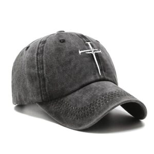 Giavuwn Christian Redeemed Cross Nails Hats for Men Women, Vintage Cotton Embroidered Front & Back Adjustable Baseball Cap Black