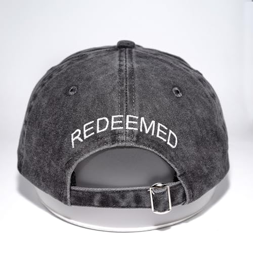 Giavuwn Christian Redeemed Cross Nails Hats for Men Women, Vintage Cotton Embroidered Front & Back Adjustable Baseball Cap Black