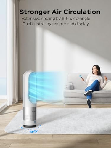 Senmeo Bladeless Fan for Bedroom, 22" Quiet Bladeless Tower Fan with Remote, 90° Oscillating, 8 Speeds, 9 Hour Timer, LED Display with Auto Off, Easy to Clean, Portable Standing Fan for Home, Office