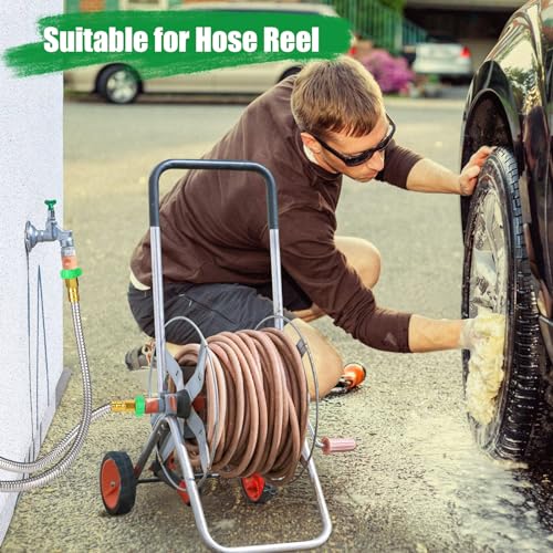 Short Garden Hose with Female to Female Connector, 3ft Metal Leakproof Leader Hose for Hose Reel, Heavy Duty 304 Stainless Steel Flexible Hose for Outdoor Garden Watering Car Pet Cleaning