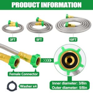 Short Garden Hose with Female to Female Connector, 3ft Metal Leakproof Leader Hose for Hose Reel, Heavy Duty 304 Stainless Steel Flexible Hose for Outdoor Garden Watering Car Pet Cleaning