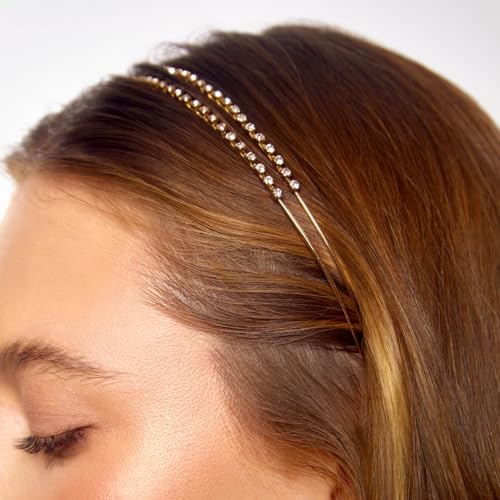 Kitsch Gold Crown Rhinestone Headband - Double Metal Headbands for Bridal Hair Accessories - Headbands for Women - Headbands for Girls - Jewelry - Gold Accessories - Wedding Headband