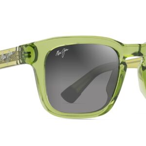 Maui Jim Maluhia Square Sunglasses, Shiny Trans Grass Green/Neutral Grey Polarized, Medium