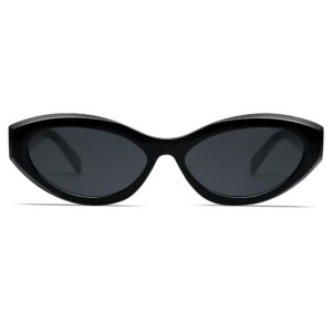 VANLINKER Trendy Black Small Polarized Cat Eye Sunglasses for Women Thick Oval Shades VL9777