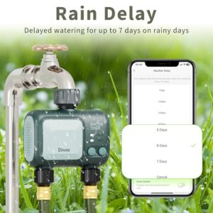 Diivoo Smart Sprinkler Timer 2 Zone, 2.4GHz WiFi Water Hose Timer Compatible with Alexa and Google, Remote Control Irrigation Timer, Automatic Manual Watering, Rain Delay, for Garden, Yards and Lawns