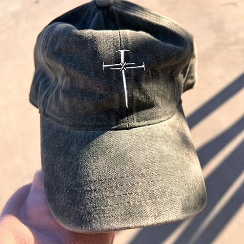 Giavuwn Christian Redeemed Cross Nails Hats for Men Women, Vintage Cotton Embroidered Front & Back Adjustable Baseball Cap Black