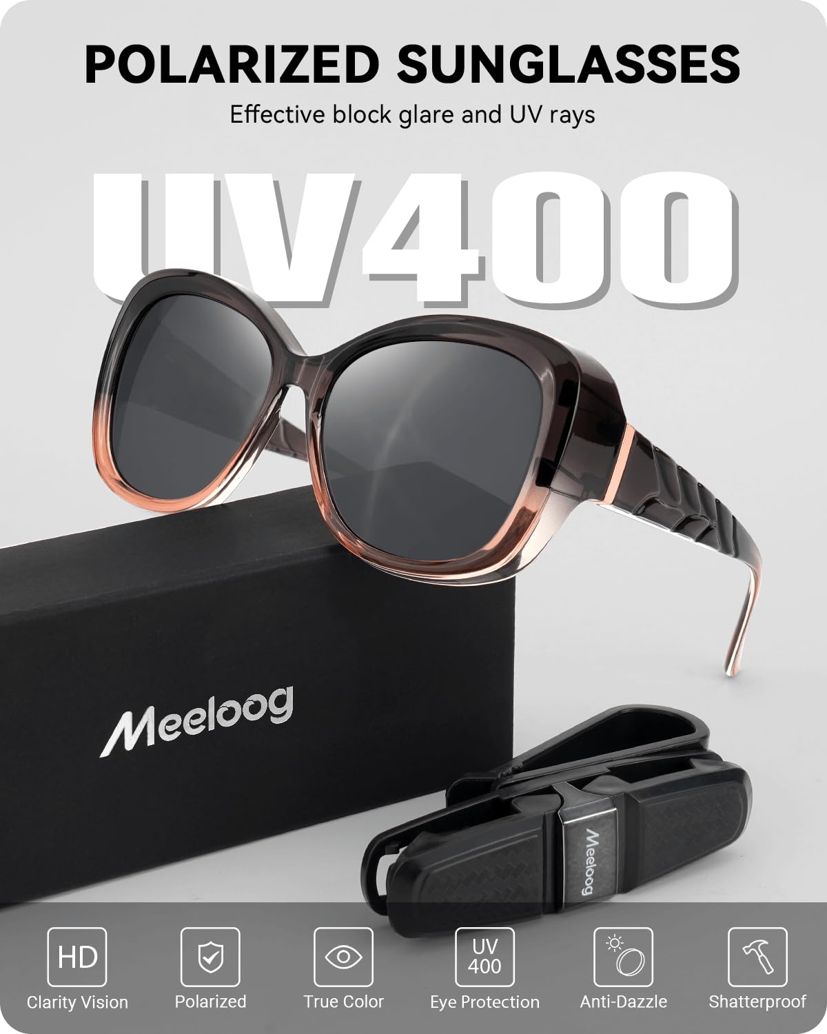 Meeloog Polarized Fit Over Glasses Sunglasses for Women, Oversized Fashion Big Sun Glasses Trendy Shades for Driving MST0079 (P1 Gradient Grey Frame/Grey Lens)