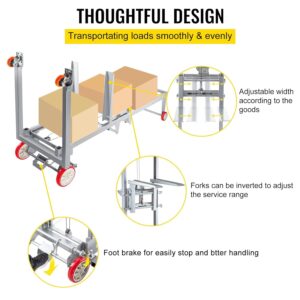 VEVOR 41.7" L x 25.8" W x 72.4" H Manual Winch Stacker, with 2.4" - 63" Height Range and 551 lbs Capacity, Adjustable Straddle Hand Winch Lift Truck, Material Lifts for Warehouse and Factory