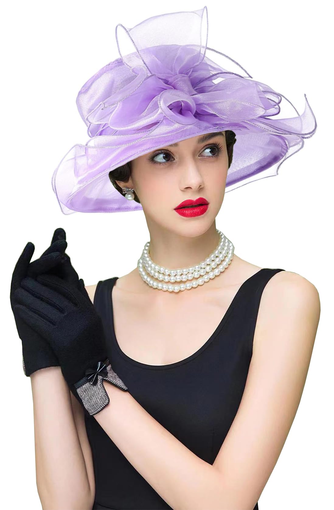 ORIDOOR Women's Organza Cloche Bowler Hat Derby Fascinator for Tea Party Bridal Wedding Hat 011C1-Light Purple