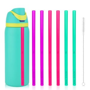 6pcs straw replacements for owala freesip 24 oz 32 oz, with brush, plastic tumbler cup straws reusable with scale accessories parts for owala 14/19/24/32/40oz stainless steel water bottle (3 colors)