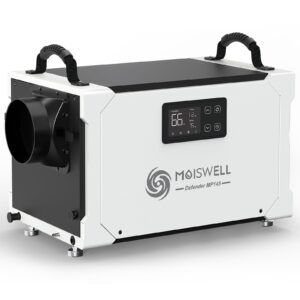 moiswell 145 pints commercial dehumidifier with pump and drain hose, crawl space dehumidifier basement, industry water damage unit for up to 6,000 sq ft basements, ideal for industrial and job sites