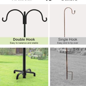 Artibear Double Shepherd Hooks for Outdoor, 76" Heavy Duty Bird Feeder Hangers Garden Hooks with 5-Prong Base, Outside Hanging Pole for Plant Baskets, Solar Light Lanterns, Wind Chimes, 1 Pack