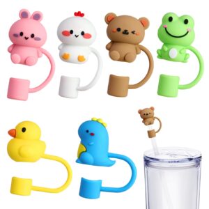 6pcs straw covers cap, cute animals silicone straw toppers compatible with stanley cup, drinking straw caps for 0.4 inch/10 mm straw tips