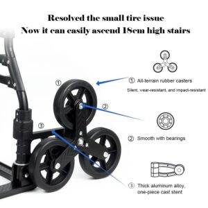 RJTEK【Material upgrading】Stair Climber Dolly 400lb Capacity, Improved Tire Size, Effortlessly Climbs 18cm Stairs, Hand Truck and Dolly,Heavy-Duty Cart with Telescoping Handle, Large Tires, and 2 Ropes