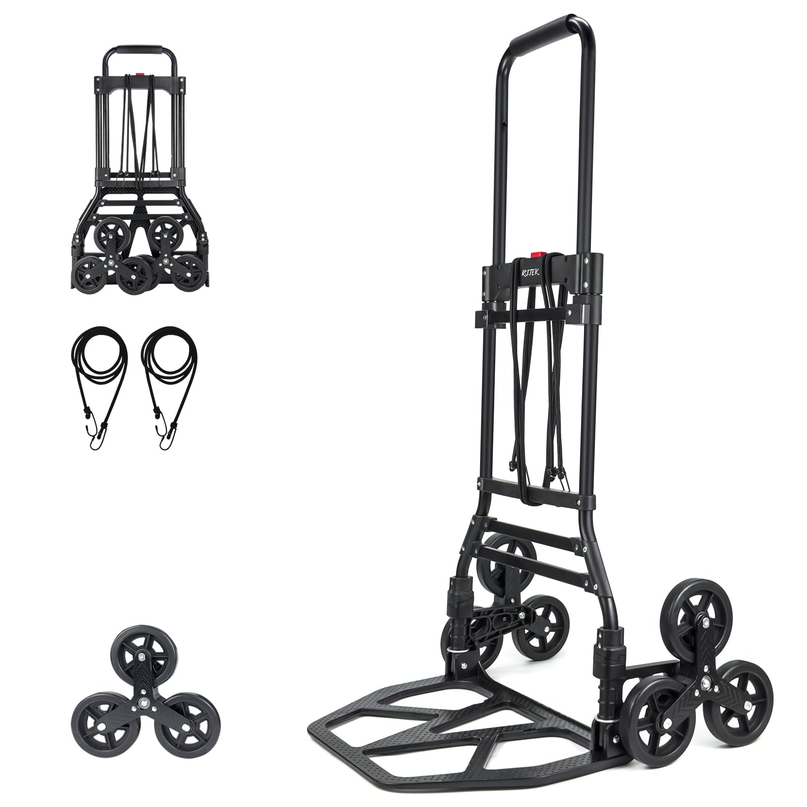 RJTEK【Material upgrading】Stair Climber Dolly 400lb Capacity, Improved Tire Size, Effortlessly Climbs 18cm Stairs, Hand Truck and Dolly,Heavy-Duty Cart with Telescoping Handle, Large Tires, and 2 Ropes