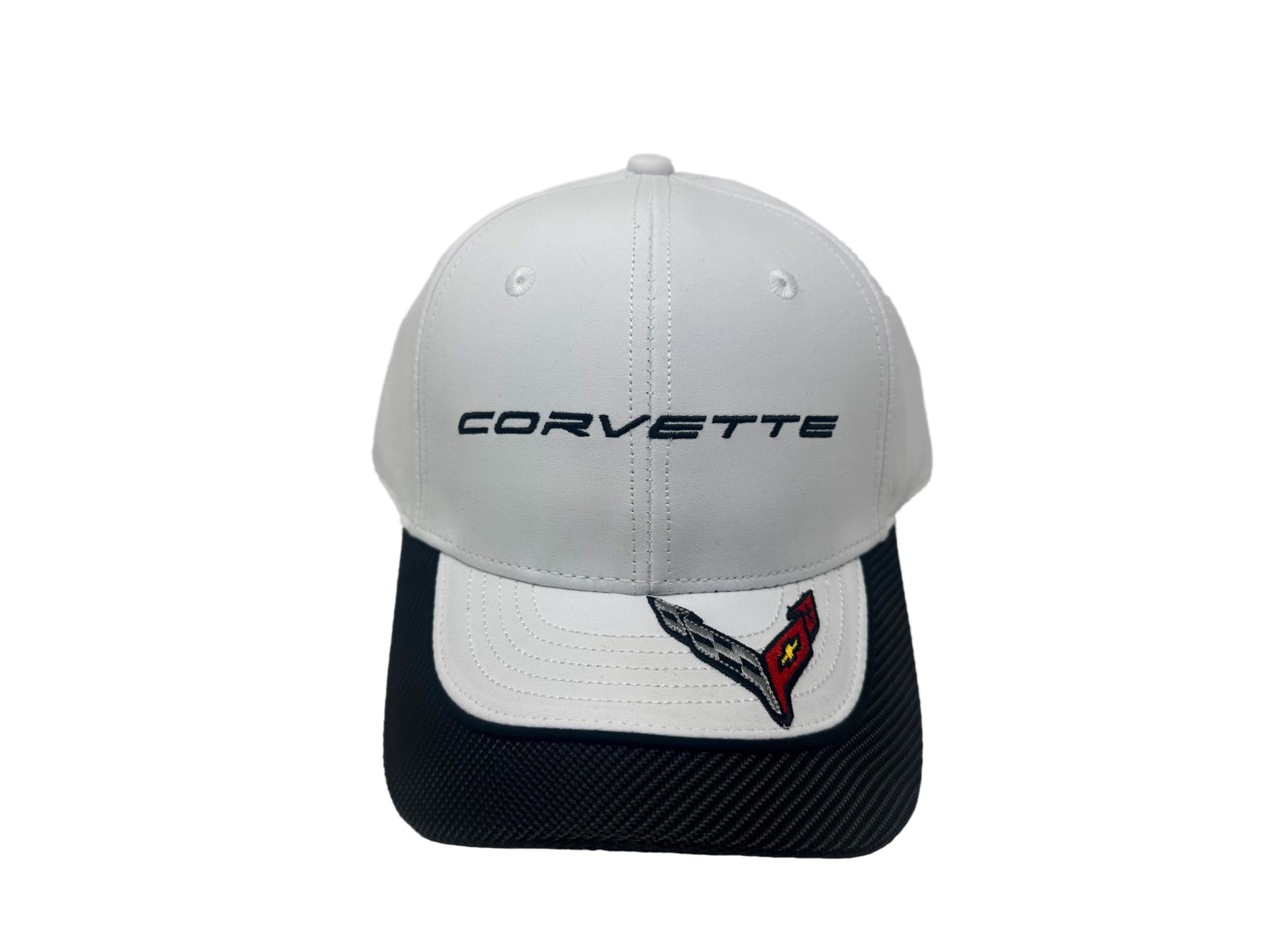 C8 Corvette Hat - Next Generation Cap with Carbon Fiber Accent Bill - Officially Licensed by GM White