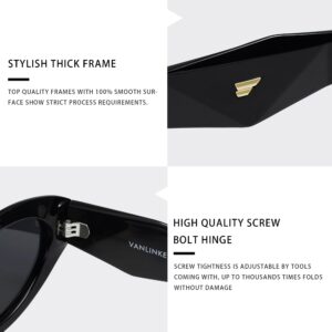 VANLINKER Trendy Black Small Polarized Cat Eye Sunglasses for Women Thick Oval Shades VL9777