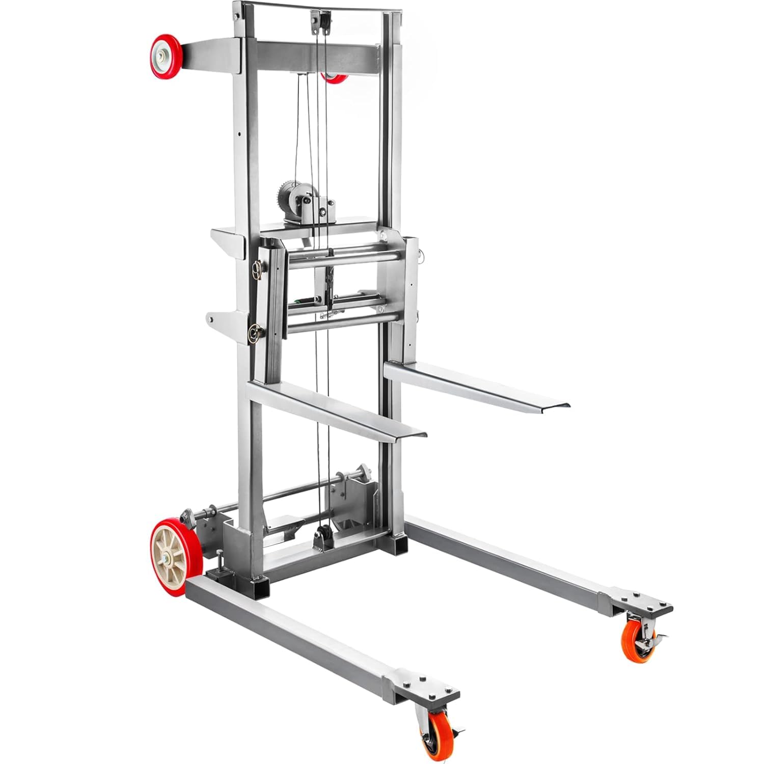 VEVOR 41.7" L x 25.8" W x 72.4" H Manual Winch Stacker, with 2.4" - 63" Height Range and 551 lbs Capacity, Adjustable Straddle Hand Winch Lift Truck, Material Lifts for Warehouse and Factory