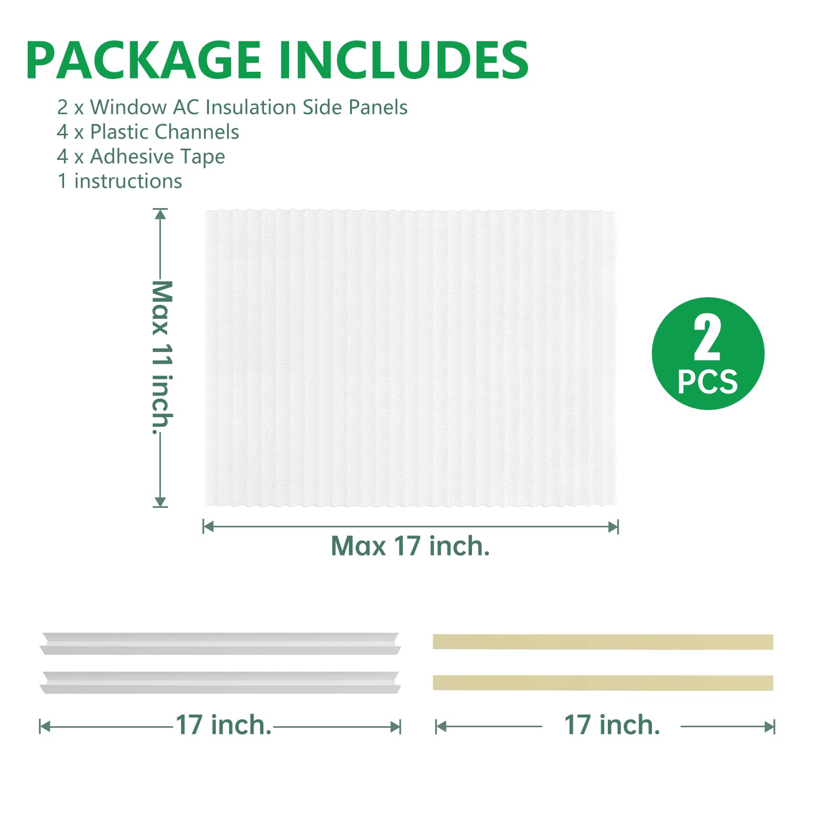 VACUUM002WHITE Window Air Conditioner Side Insulated Panel, 2PIC Insulation Panels Window Seal Kit With 4 pressure strips, WinterSummer Winter Heat and Draft Insulating(WHITE)