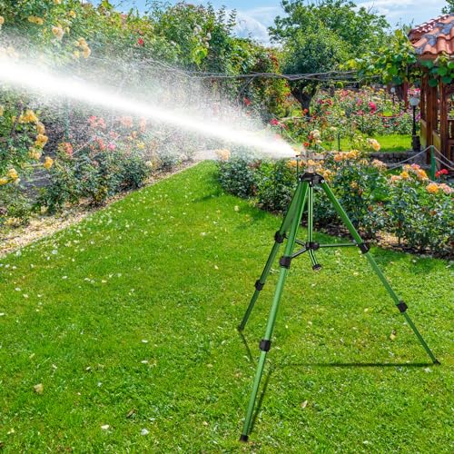 Tripod Sprinklers for Yard, Yumatum Lawn Sprinkler with 360 Degree Large Area Irrigation, Heavy Duty Adjustable Height from 16”-37”, 3/4 Inch Connector Sprinkler for Lawn/Yard/Garden, 1 Pack