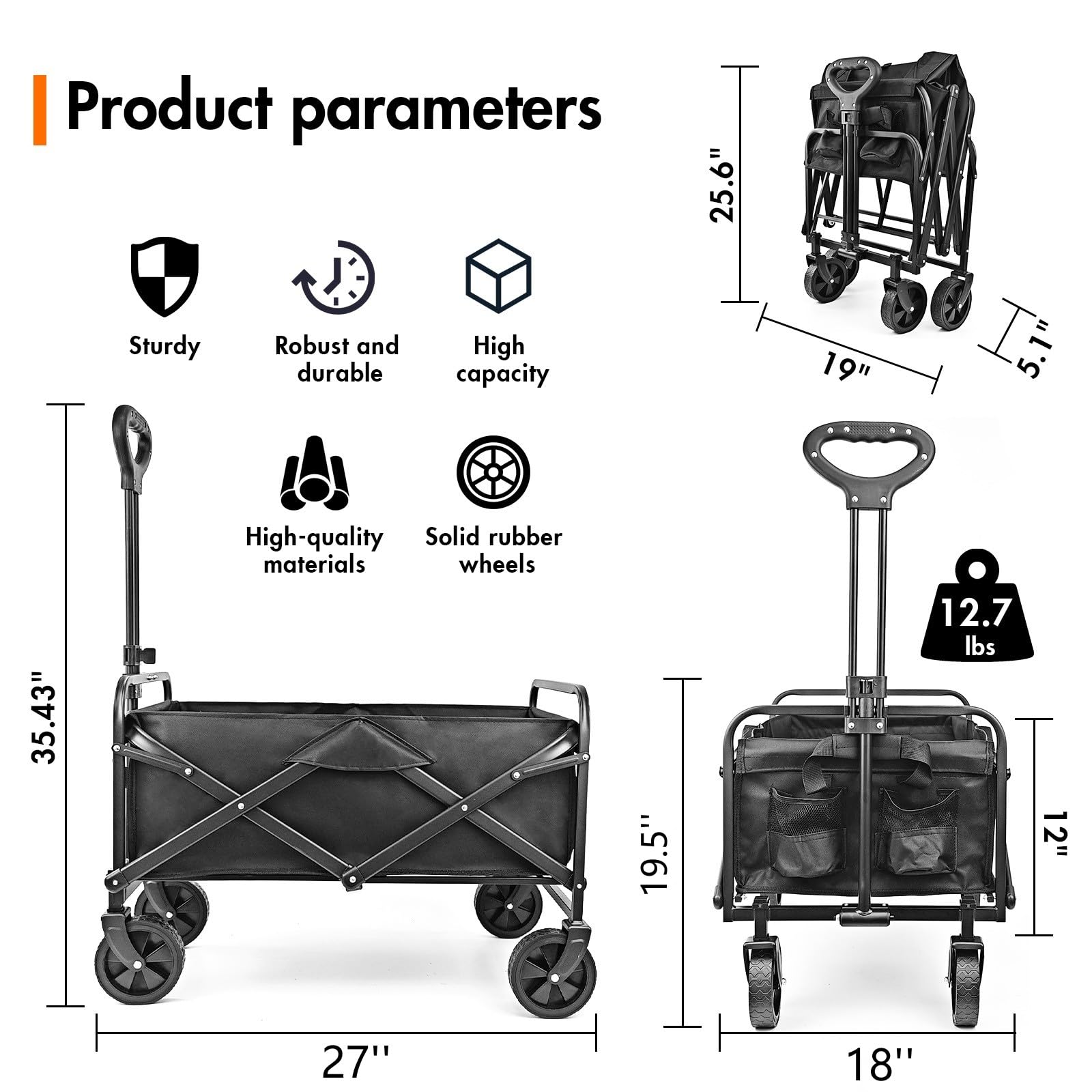 NEOTEC Collapsible-Folding-Wagon - Wagon Cart Heavy Duty Foldable Outdoor Utility with Silent Universal Wheels, Adjustable Handle for Camping