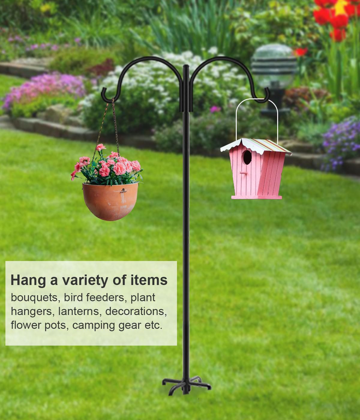 Artibear Double Shepherd Hooks for Outdoor, 76" Heavy Duty Bird Feeder Hangers Garden Hooks with 5-Prong Base, Outside Hanging Pole for Plant Baskets, Solar Light Lanterns, Wind Chimes, 1 Pack