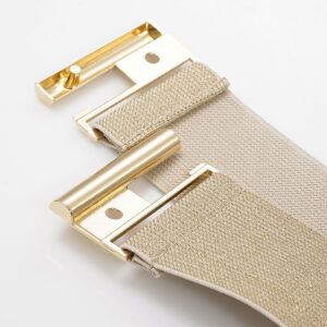 Glamorstar Wide Stretchy Waist Belt for Women Elastic Belt for Dresses Beige Band Gold Buckle 95cm Fit Waist 37"-41"