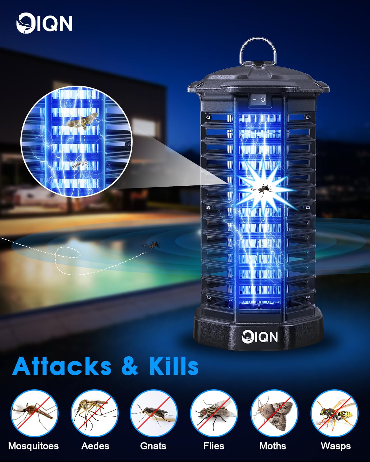 Bug Zapper Outdoor, Plug in Electric Mosquito Fly Zapper w/ 15W Light & 4200V Grid & on/Off Switch, Mosquito Traps & Killer for Indoor, Kitchen, Patio, Backyard and More (Black)