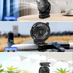 KIDEE Portable Clip on Fan, Small Desk Fan Battery Operated, 360° Rotation, Cute Design, 3 Speed, Mini Table Fan USB Rechargeable, Personal Cooling Baby Stroller Fan for Home Office Outdoor Travel