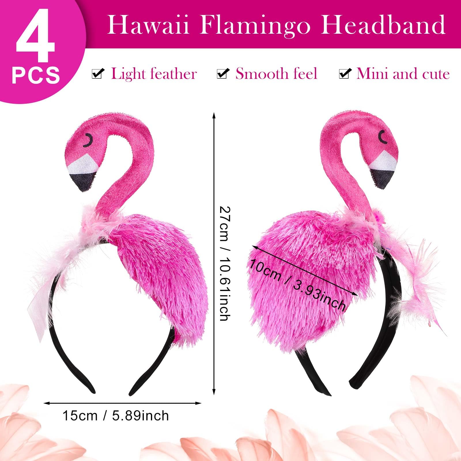 Solsew 8 Pcs Hawaii Flamingo Headband Pink Feather Boa Set Flamingo Headdress Costume Flamingo Accessories Hair Hoop for Carnival Tropical Summer Party Women Girls Kids Adult Hair Decoration