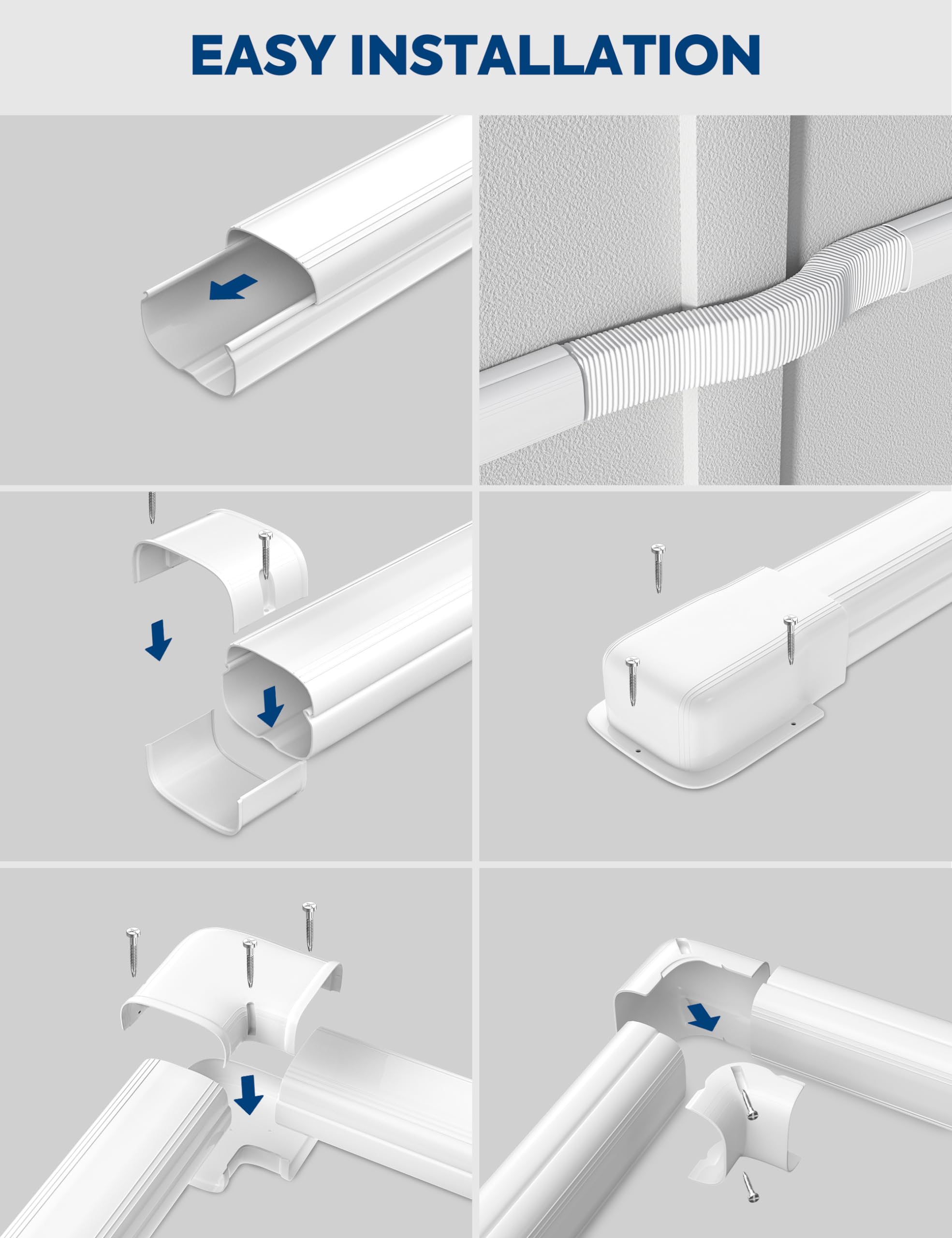 Nouscan 3" 9Ft Mini Split Line Set Cover with Flexible Duct, Upgrade PP Decorative Minisplit Lineset Cover Kit, Paintable for Mini Split, Air Conditioner, Central AC, HAVC and Heat Pumps, White