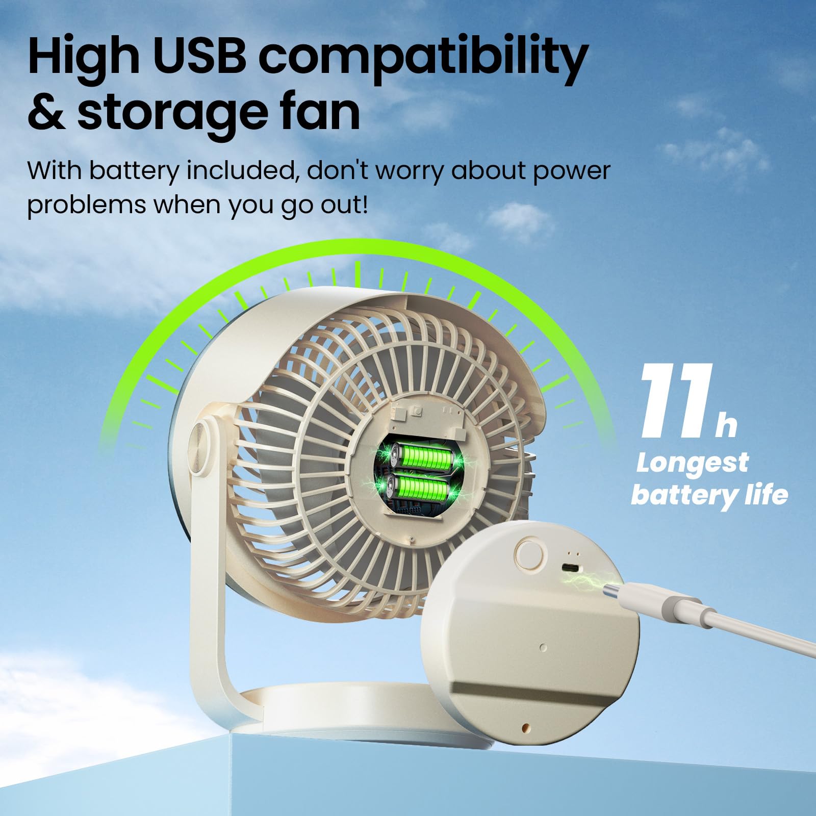 Desk Fan, 10 inch Air Circulator Quiet Operating Fan For Bedroom, 70ft Strong Airflow, Portable Fan Battery Operated Fan with USB, Personal Fan Rechargeable Fan For Office & Living Room & Outdoor