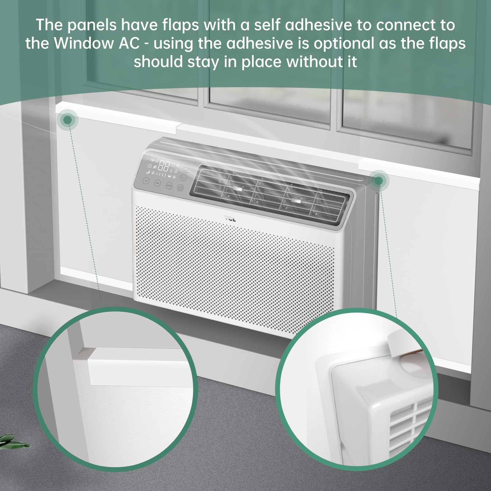 Window Air Conditioner, Side Insulated Foam Panel, Summer/Winter Heat and Draft Insulation 03EVA002WHITE, One Piece Full Surround Insulation Panels with 4 Pressure Strips,Window Seal (White)