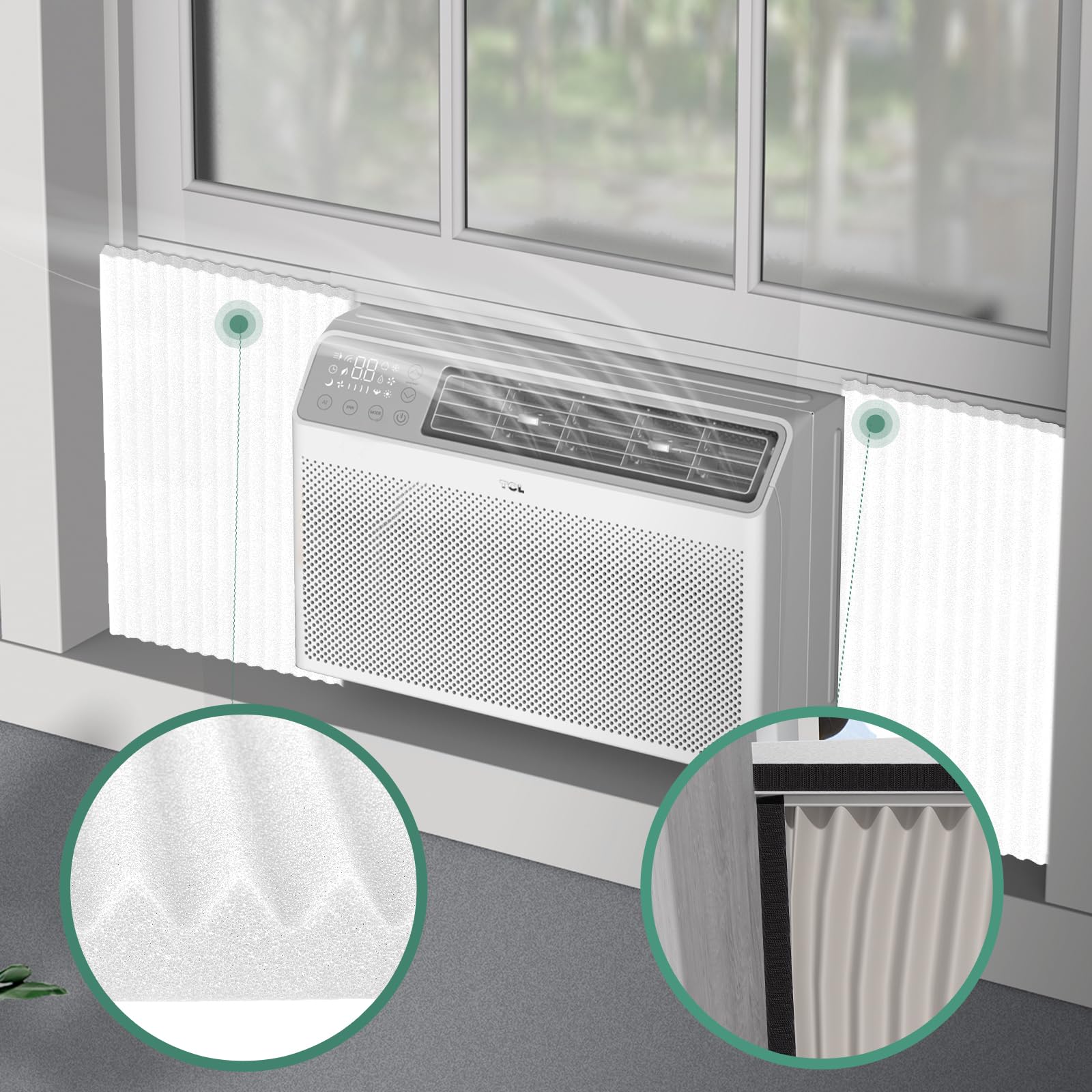 ZENGSHI LIFE MUSEUM Window Air Conditioner,Side Insulated Foam Panel vacuum001BLACK, Summer/Winter Heat and Draft Insulating,Two-Piece Panels Window Seal (White)