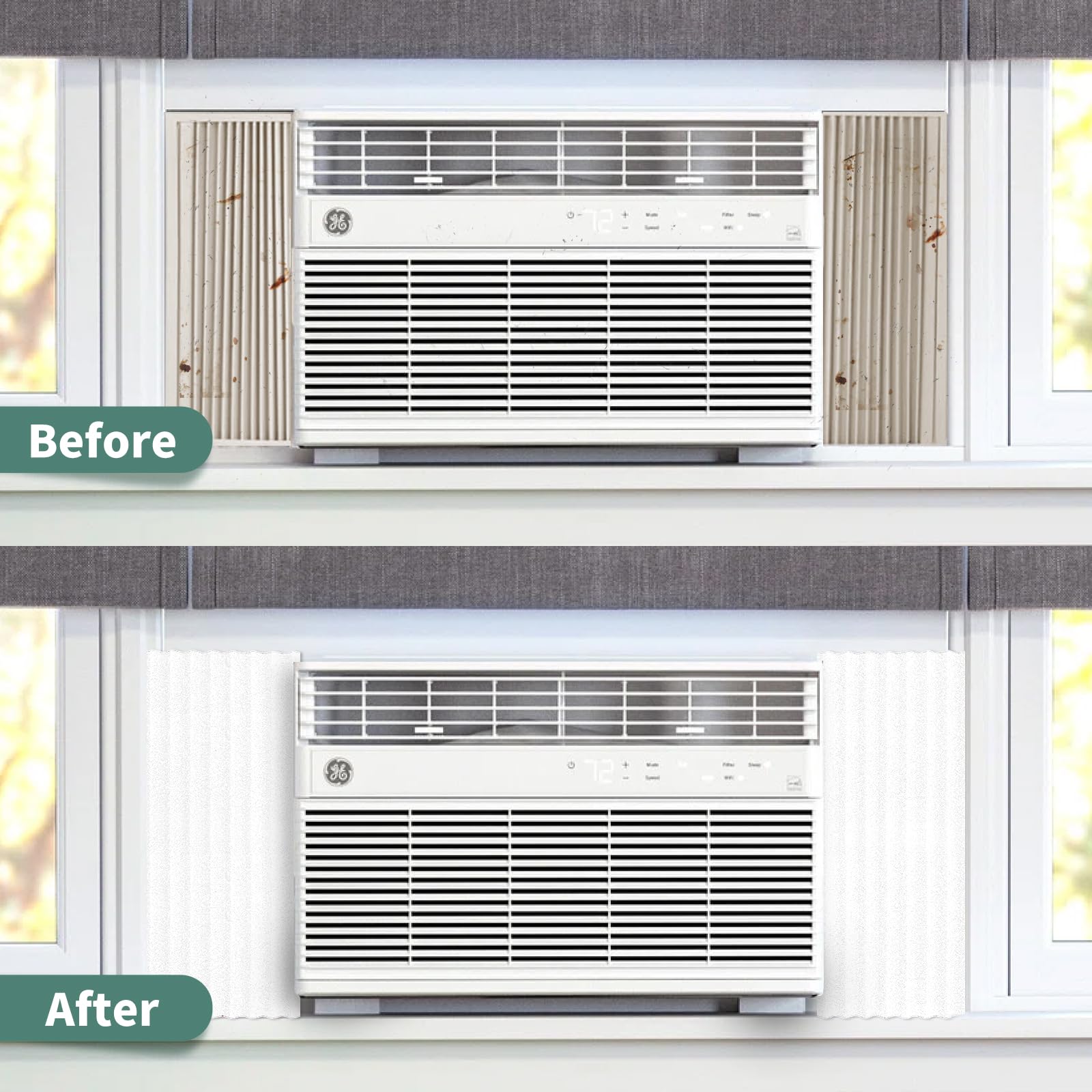 ZENGSHI LIFE MUSEUM Window Air Conditioner,Side Insulated Foam Panel vacuum001BLACK, Summer/Winter Heat and Draft Insulating,Two-Piece Panels Window Seal (White)