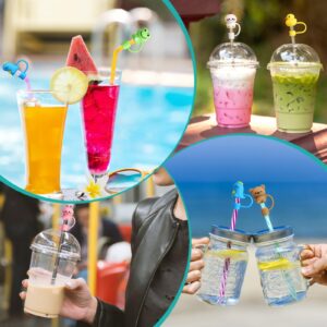 6Pcs Straw Covers Cap, Cute Animals Silicone Straw Toppers Compatible with Stanley Cup, Drinking Straw Caps for 0.4 Inch/10 mm Straw Tips