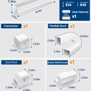 Nouscan 3" 9Ft Mini Split Line Set Cover with Flexible Duct, Upgrade PP Decorative Minisplit Lineset Cover Kit, Paintable for Mini Split, Air Conditioner, Central AC, HAVC and Heat Pumps, White