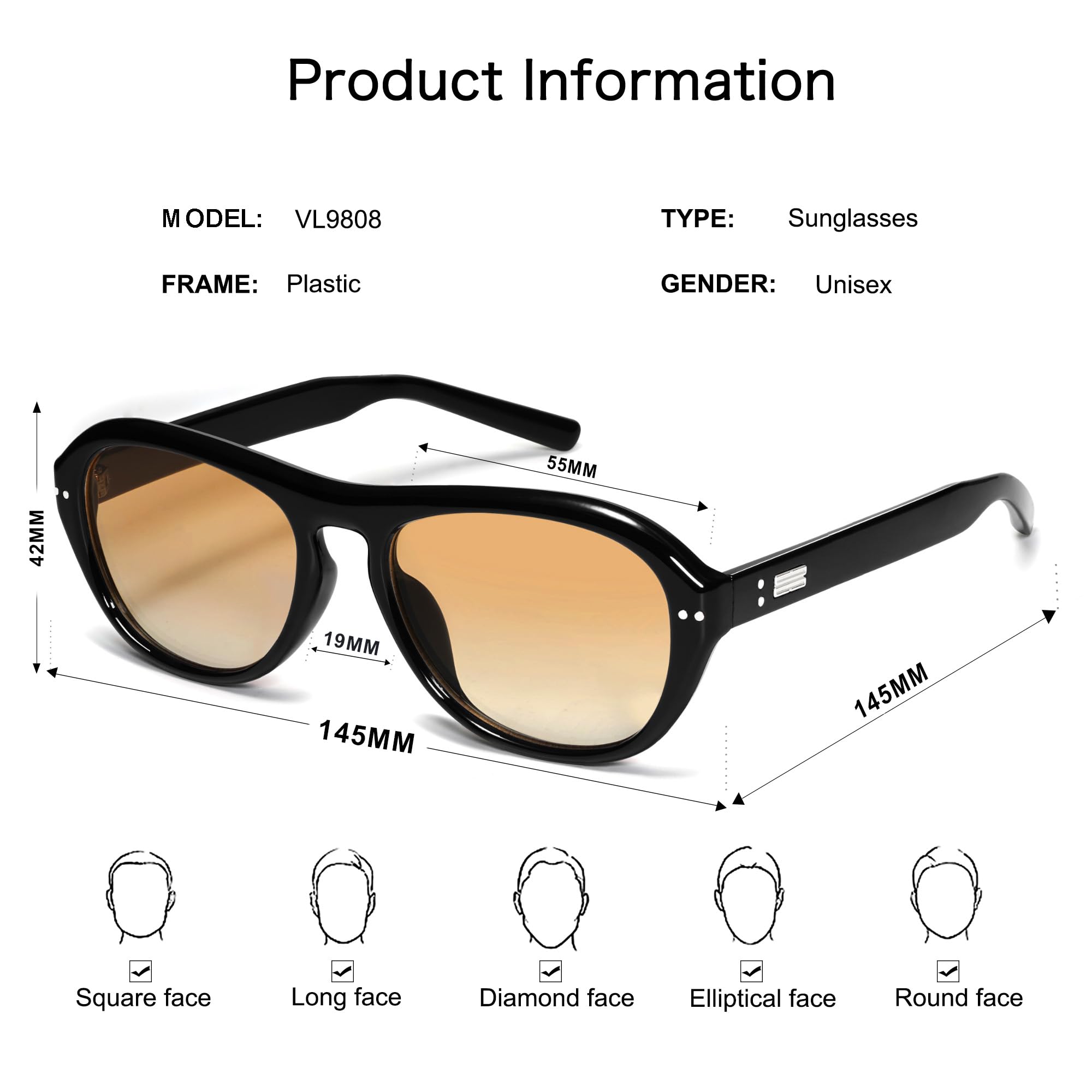 VANLINKER Retro Aviator Round Sunglasses for Women Men Trendy 90s Vintage Sun Glasses VL9808