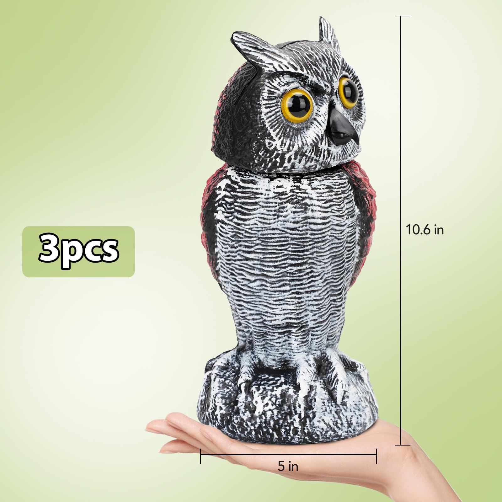 3PCS Bird Owl to Frighten Birds,Fake Owl Statue Decoy,Plastic Owl Scarecrow with Rotating Head for Garden Yard Outdoor