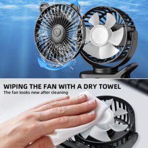 KIDEE Portable Clip on Fan, Small Desk Fan Battery Operated, 360° Rotation, Cute Design, 3 Speed, Mini Table Fan USB Rechargeable, Personal Cooling Baby Stroller Fan for Home Office Outdoor Travel