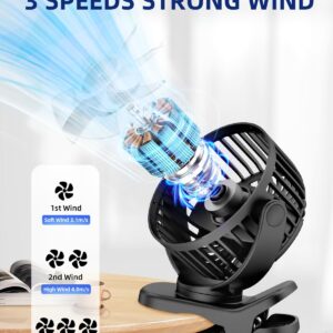 KIDEE Portable Clip on Fan, Small Desk Fan Battery Operated, 360° Rotation, Cute Design, 3 Speed, Mini Table Fan USB Rechargeable, Personal Cooling Baby Stroller Fan for Home Office Outdoor Travel