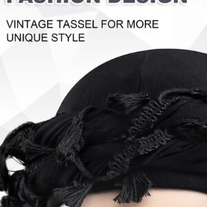 Babalet Halo Turban for Men Women Satin Lined Durag Head Wraps Scarf Skull Cap Pre-Tied Twist Sleeping Bonnet, Black