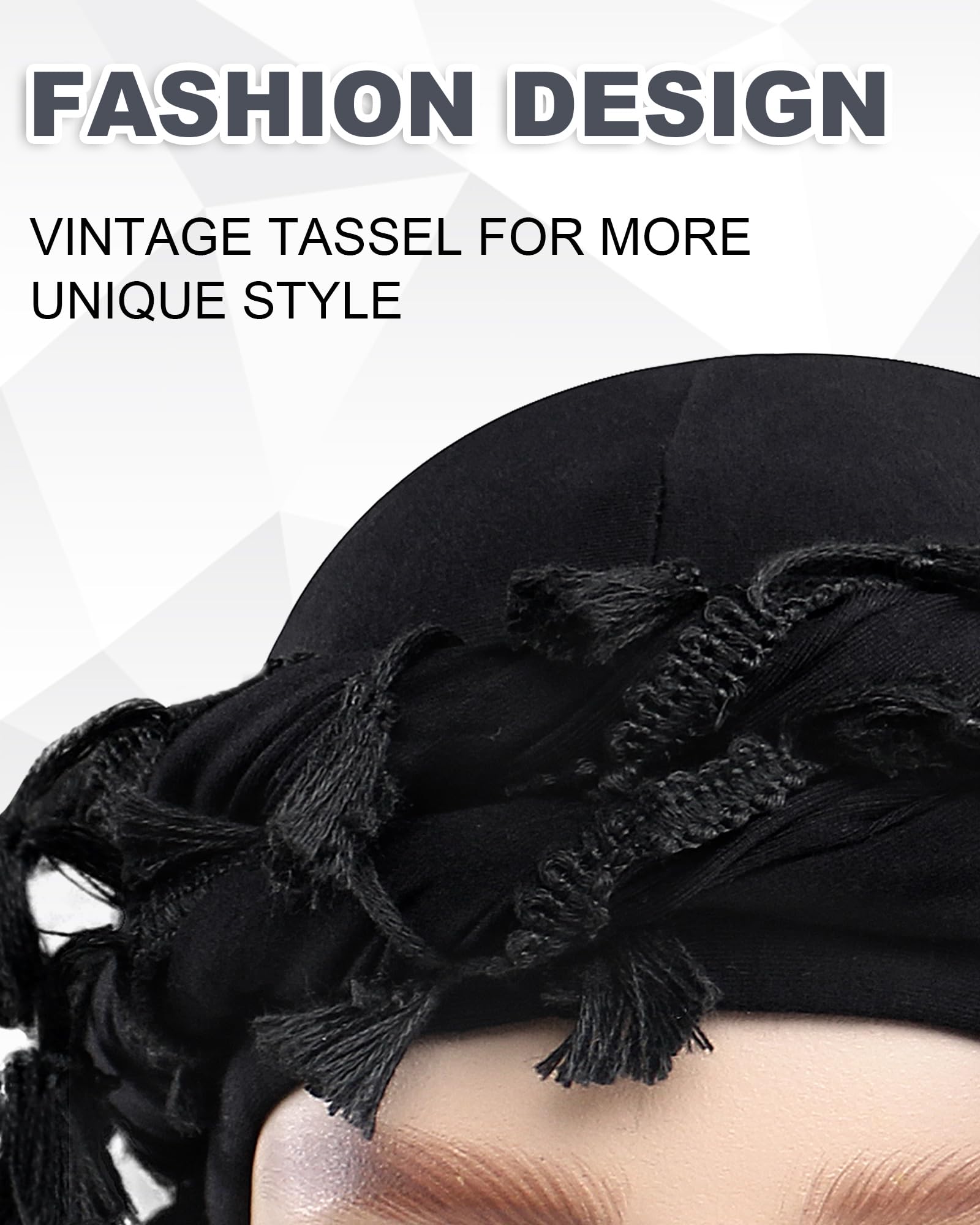 Babalet Halo Turban for Men Women Satin Lined Durag Head Wraps Scarf Skull Cap Pre-Tied Twist Sleeping Bonnet, Black