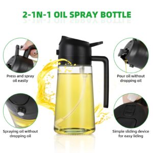 PRO IPLAS Oil Sprayer for Cooking, 2 in 1 Oil Dispenser and Oil sprayer, 16oz Oil Sprayer, Oil Spray and Pour Dispenser for Healthy Cooking,Air Fryer, BBQ, Salad, Baking, Steak (Black)