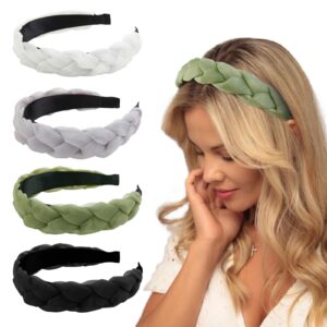 wovowovo 4 pieces braided headbands for women girls wide non slip hairbands for women's hair fashion head band solid colors chiffon fabric hair accessories