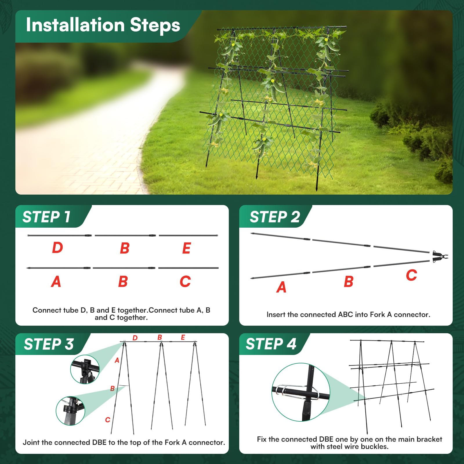 Cucumber Trellis for Climbing Plants Outdoor, 48 X 48In Foldable A-Frame Trellis Tall Cucumber Trellis for Raised Bed Garden Trellis for Vegetables with Climbing Net for Bean Squash,Grape Zucchini