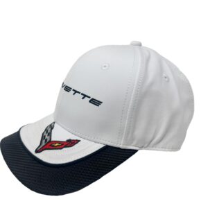 C8 Corvette Hat - Next Generation Cap with Carbon Fiber Accent Bill - Officially Licensed by GM White